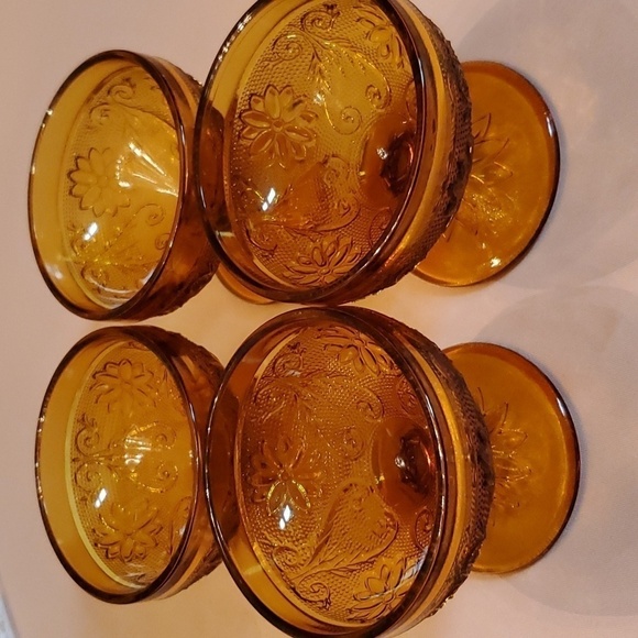 Other - Vintage Tiara Crystal Low Sherbert Set of 4 Sandwich Pattern Amber Indiana Glass